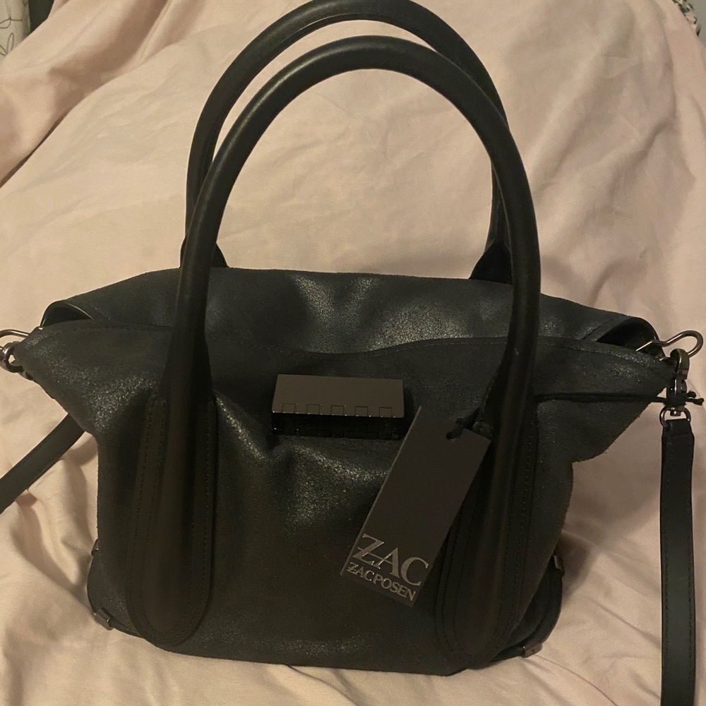 Zac Posen Blythe Fold-Over satchel, black, NWT